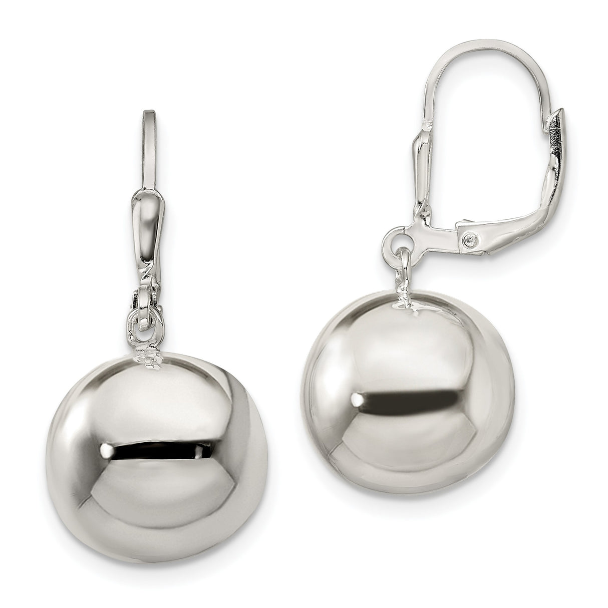 Sterling Silver Drop Earrings with Polished Dome Ball Charms, Leverback, Minimalist Design