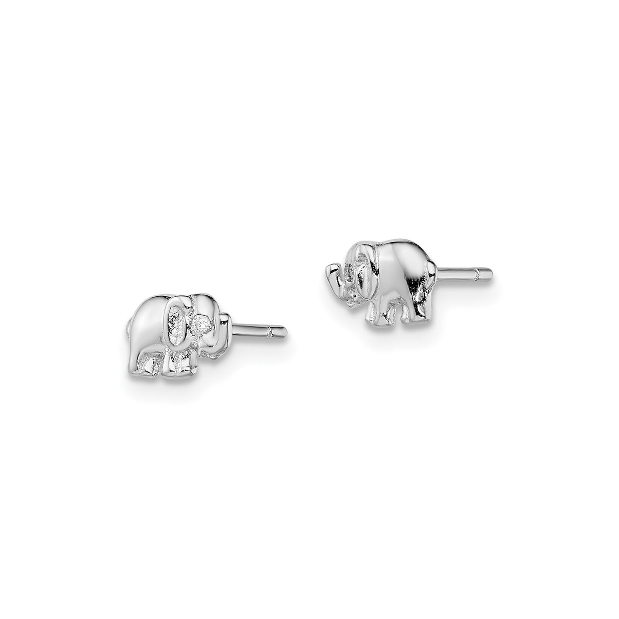 Sterling Silver Elephant Stud Earrings with Cubic Zirconia, Symbol of Wisdom and Luck