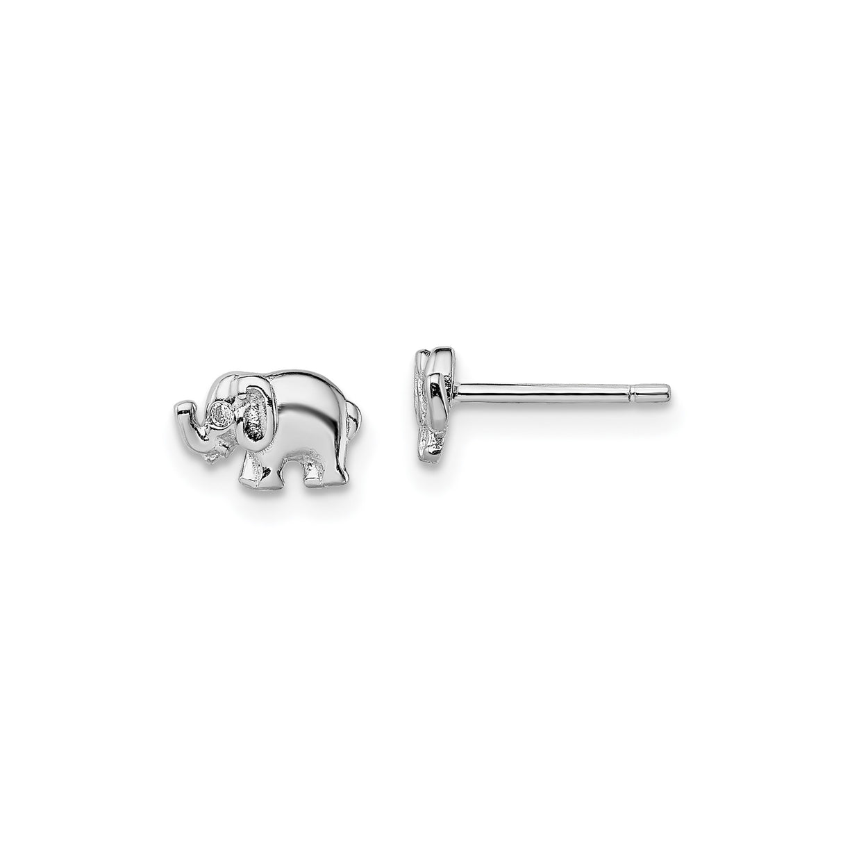 Sterling Silver Elephant Stud Earrings with Cubic Zirconia, Symbol of Wisdom and Luck