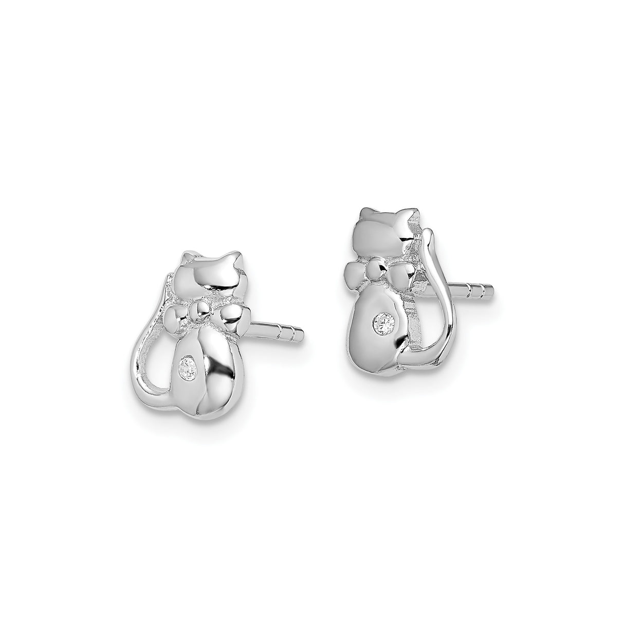 Sterling Silver Cat Shaped Stud Earrings with Cubic Zirconia and Bow Detail