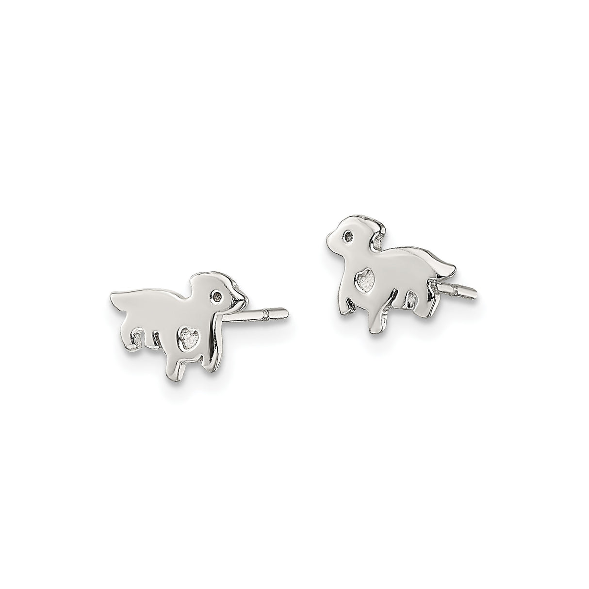 Sterling Silver Dog Shaped Stud Earrings with Heart Detail, Cute Puppy Design for Girls or Women