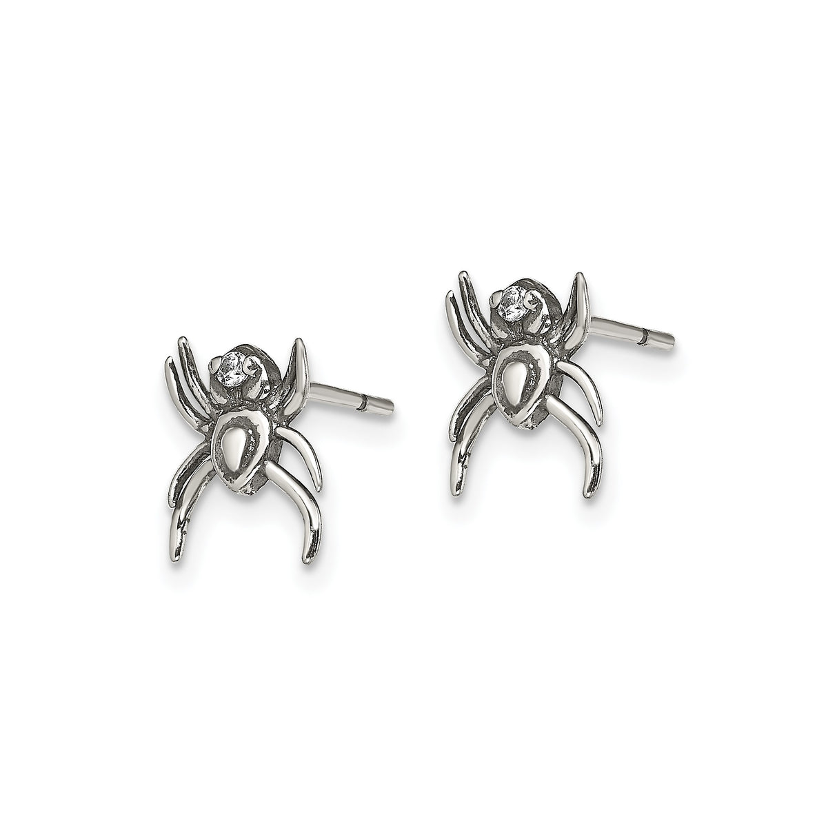 Sterling Silver Spider Stud Earrings with Cubic Zirconia, Gothic Halloween Style