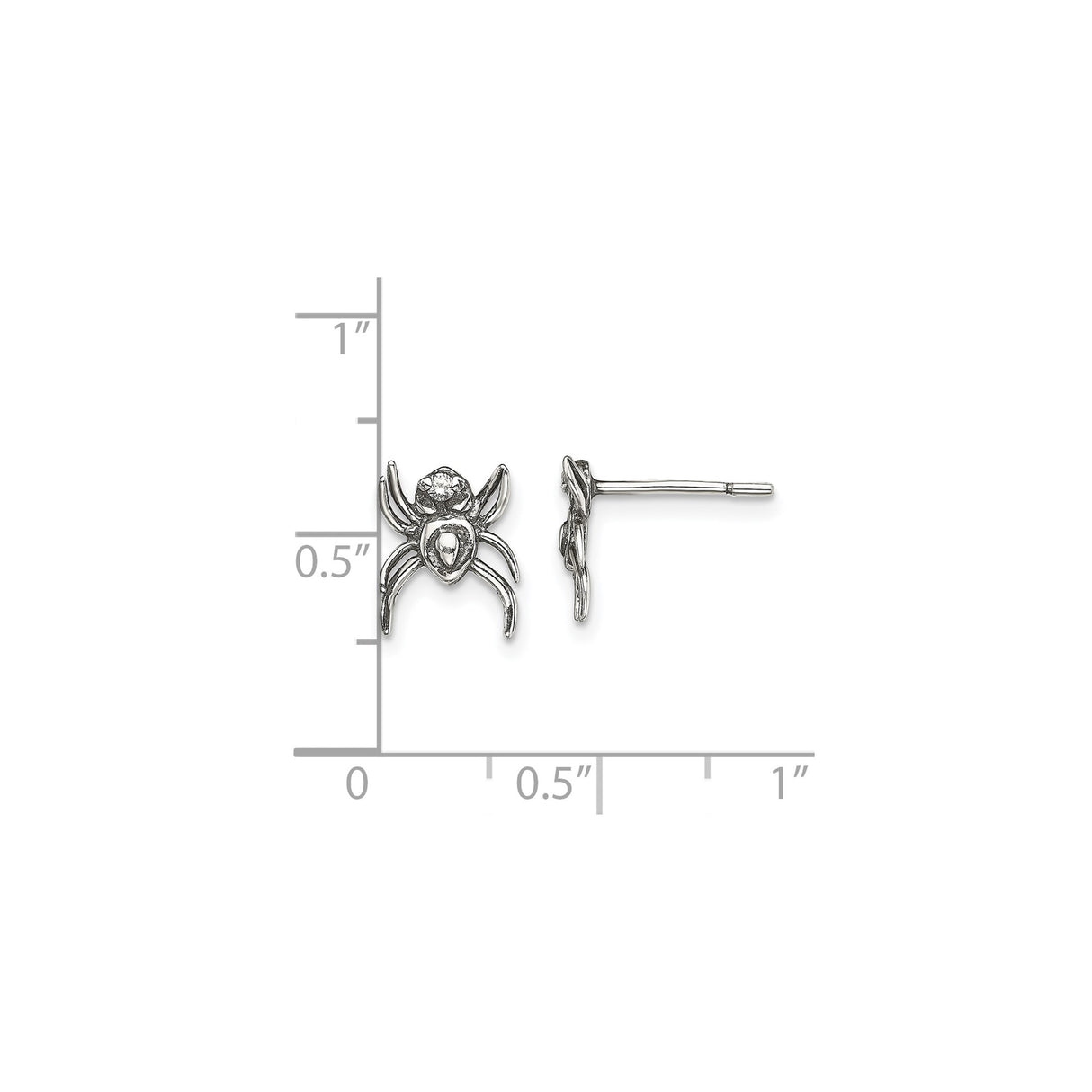 Sterling Silver Spider Stud Earrings with Cubic Zirconia, Gothic Halloween Style