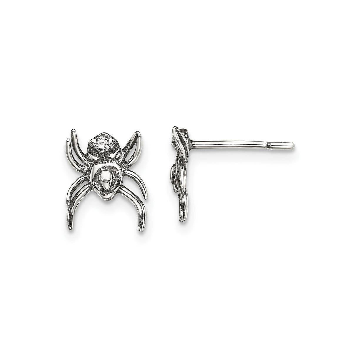 Sterling Silver Spider Stud Earrings with Cubic Zirconia, Gothic Halloween Style