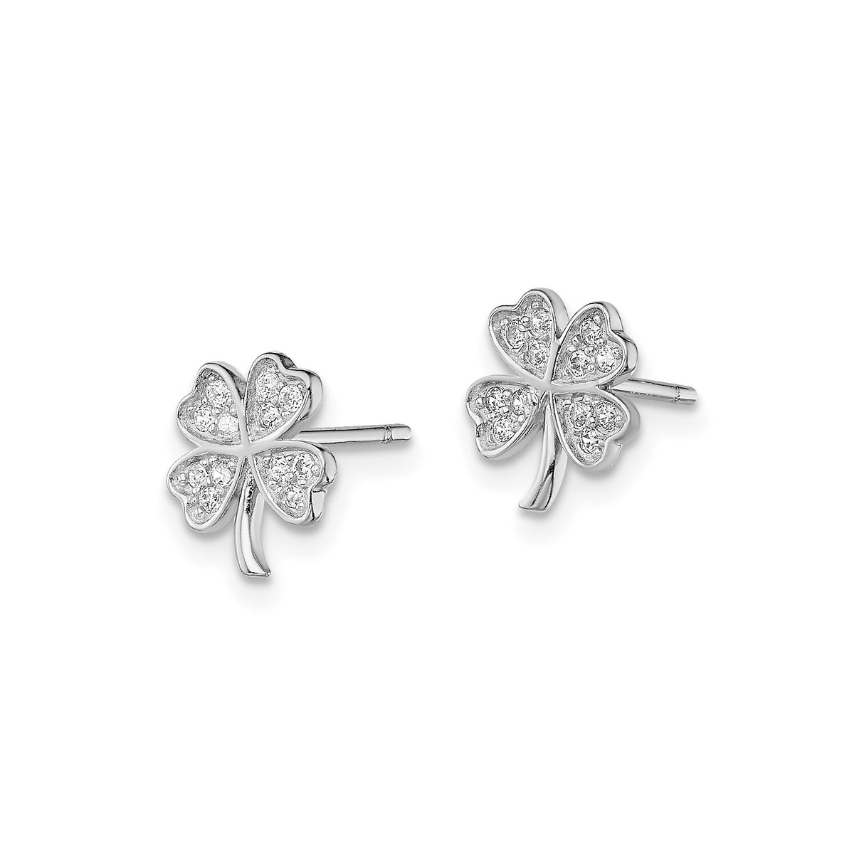Sterling Silver Stud Earrings with Cubic Zirconia, Four Leaf Clover Design, Irish Lucky Theme