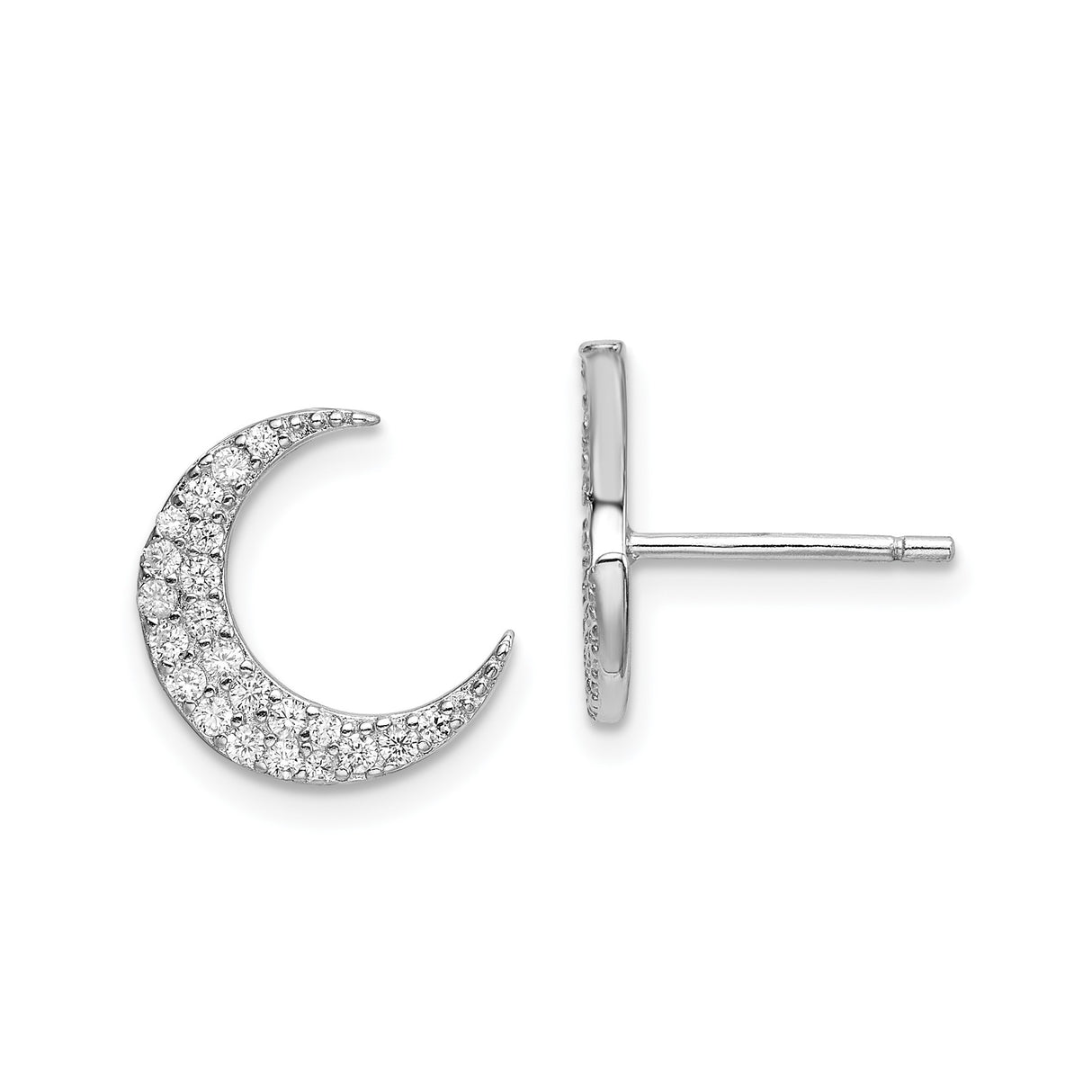 Sterling Silver Stud Earrings with Cubic Zirconia Moon and Star Design, Bohemian Celestial Style