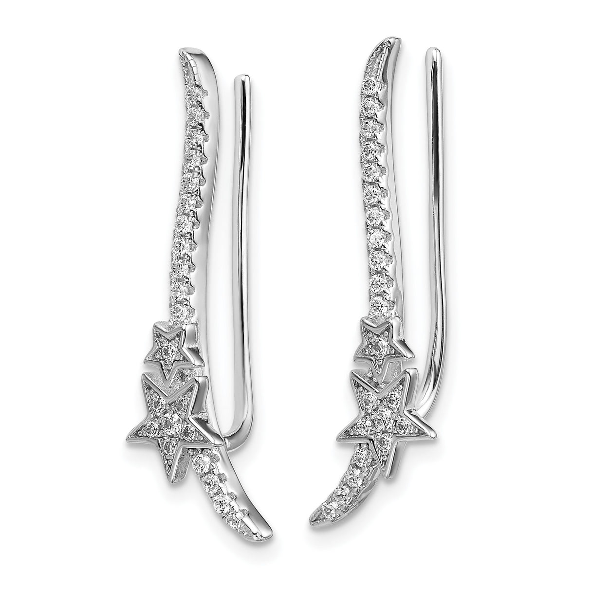Sterling Silver Ear Climber Earrings with Cubic Zirconia, Shooting Star Celestial Design