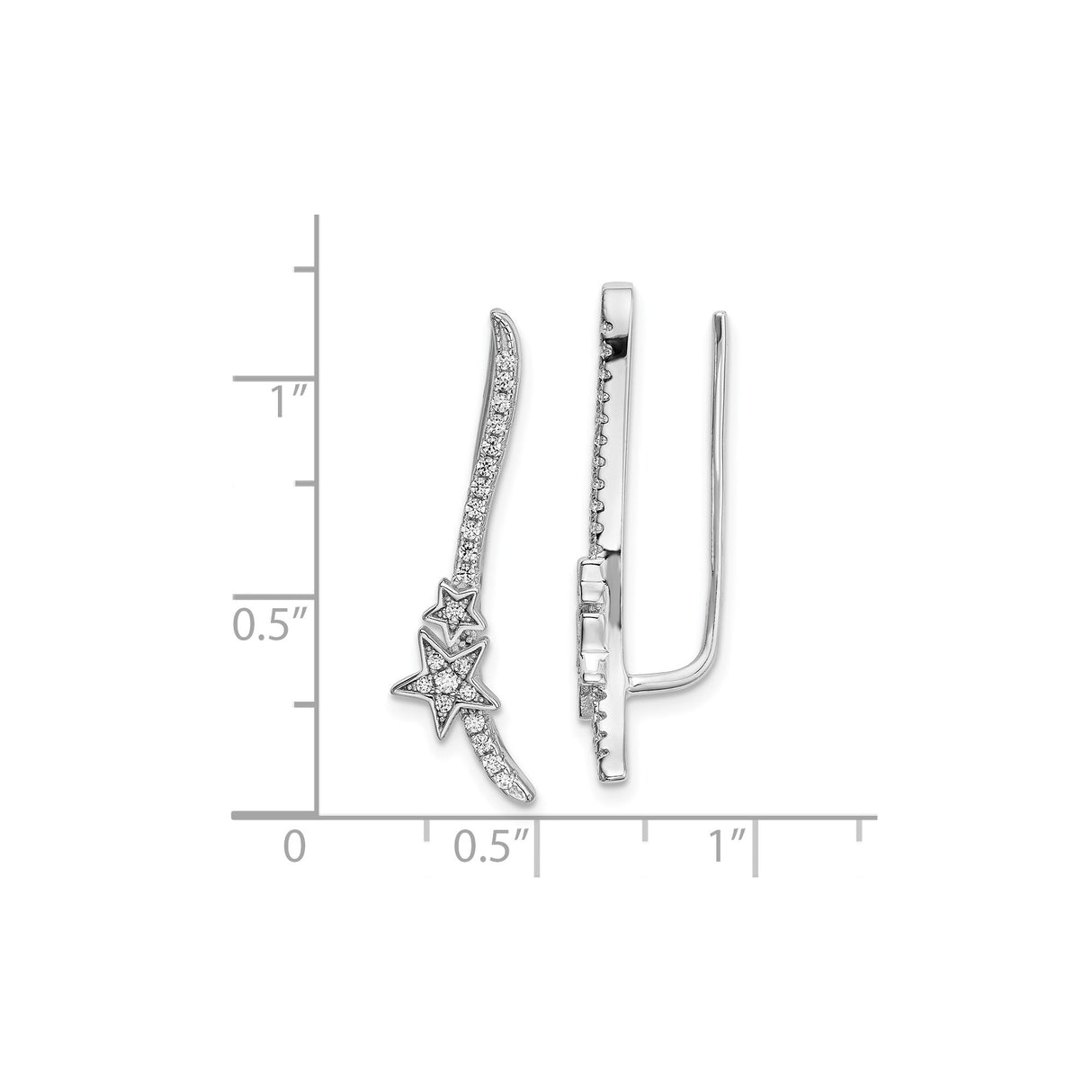 Sterling Silver Ear Climber Earrings with Cubic Zirconia, Shooting Star Celestial Design