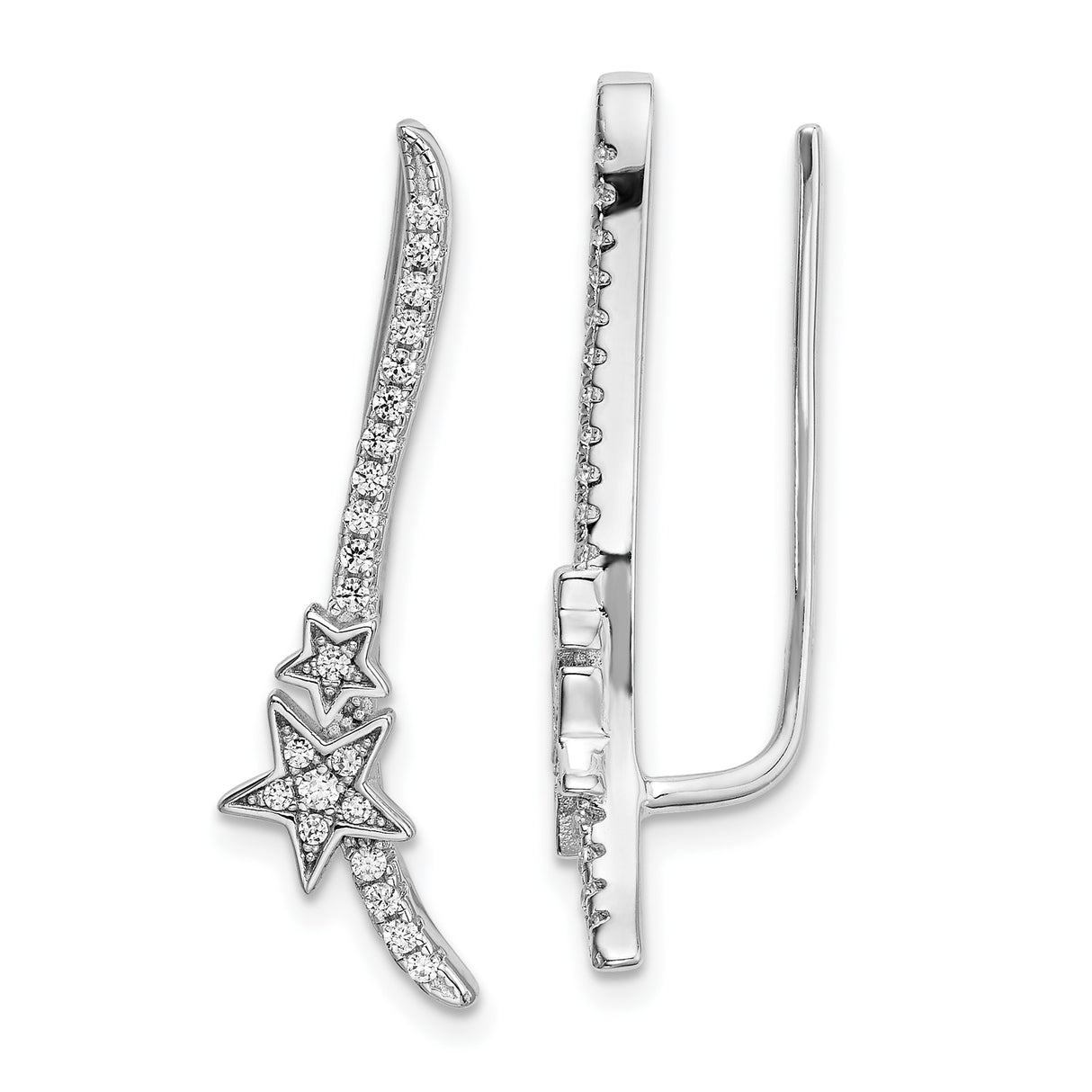 Sterling Silver Ear Climber Earrings with Cubic Zirconia, Shooting Star Celestial Design