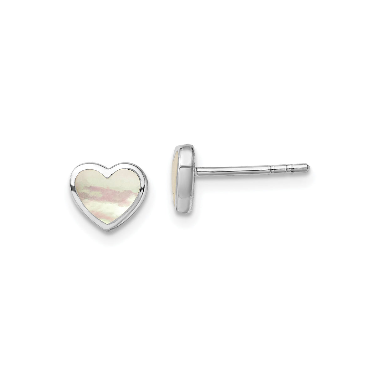 Sterling Silver Heart Stud Earrings with Mother of Pearl Inlay, Dainty Jewelry for Women