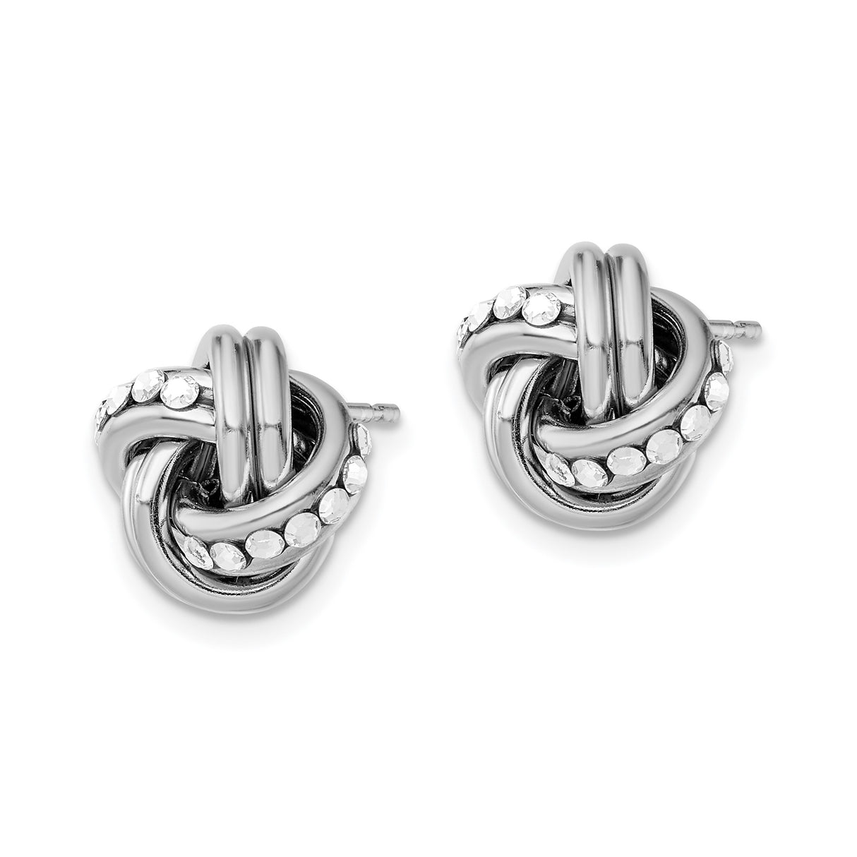 Sterling Silver Love Knot Stud Earrings with Clear Crystal Accents, Interwoven Loop Design