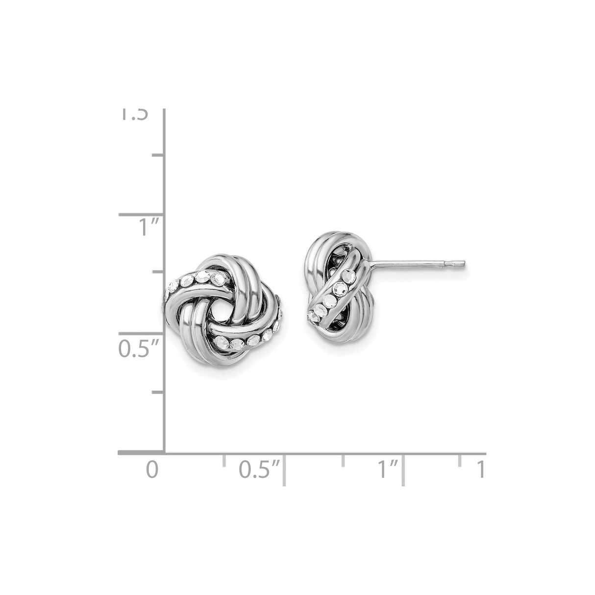 Sterling Silver Love Knot Stud Earrings with Clear Crystal Accents, Interwoven Loop Design