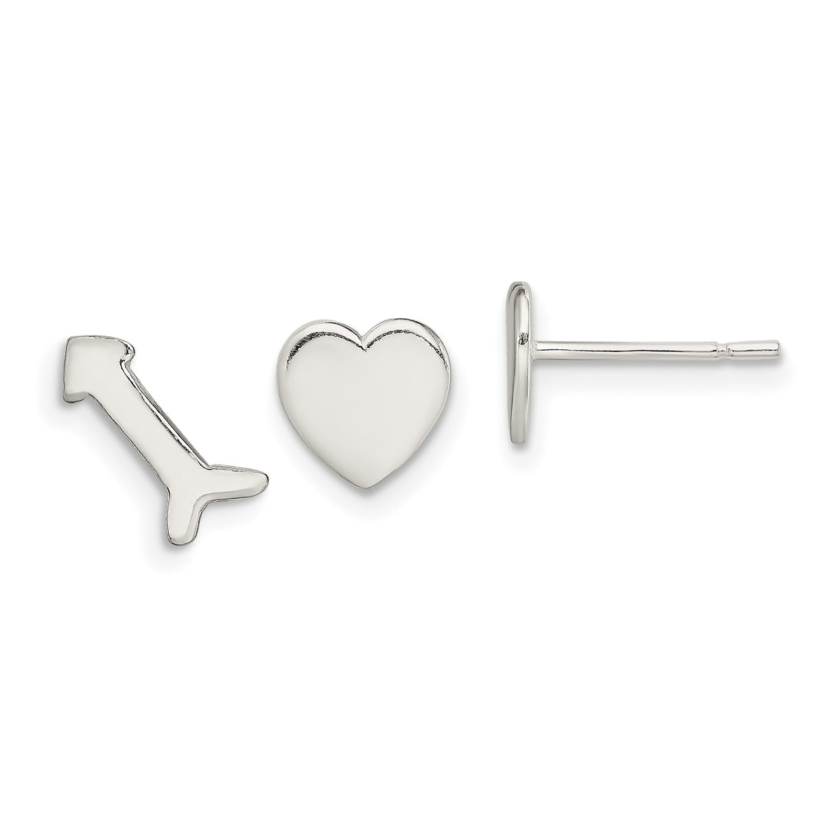 Sterling Silver Stud Earrings with Dog Bone and Heart Design, Minimalist Pet Lover Jewelry