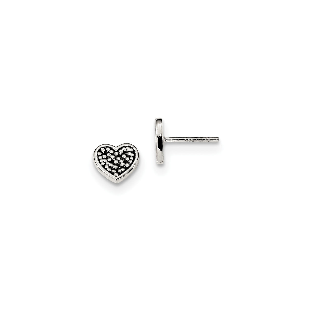 Sterling Silver Heart Stud Earrings with Textured Dotted Design for Women