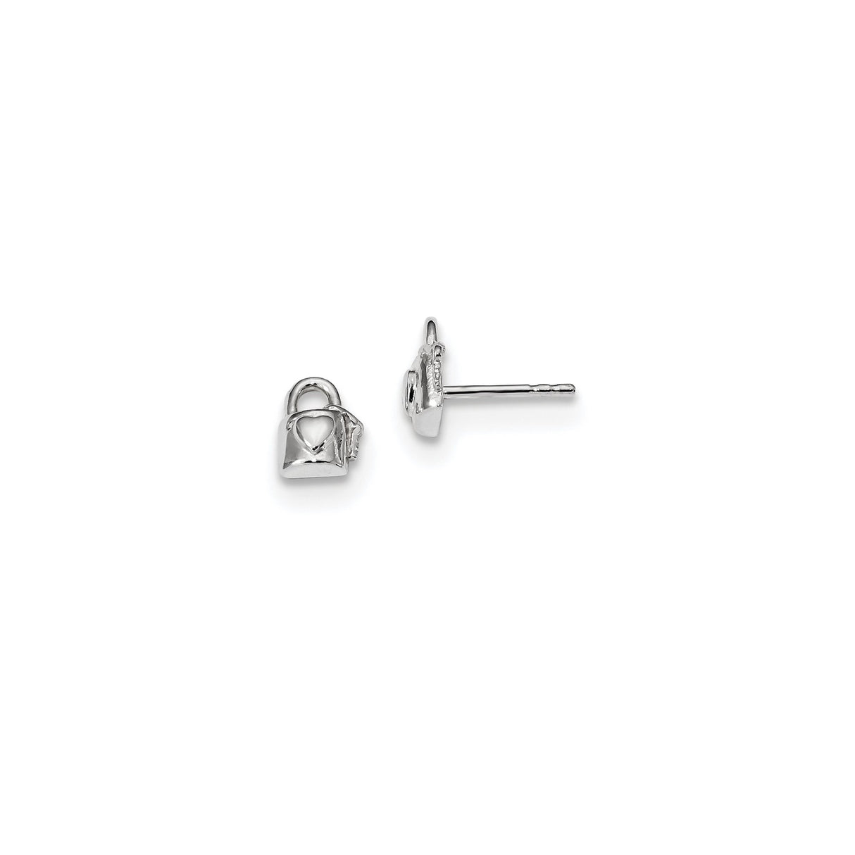 Sterling Silver Stud Earrings, Heart Shaped Padlock Design with Cutout Detail, Romantic Jewelry