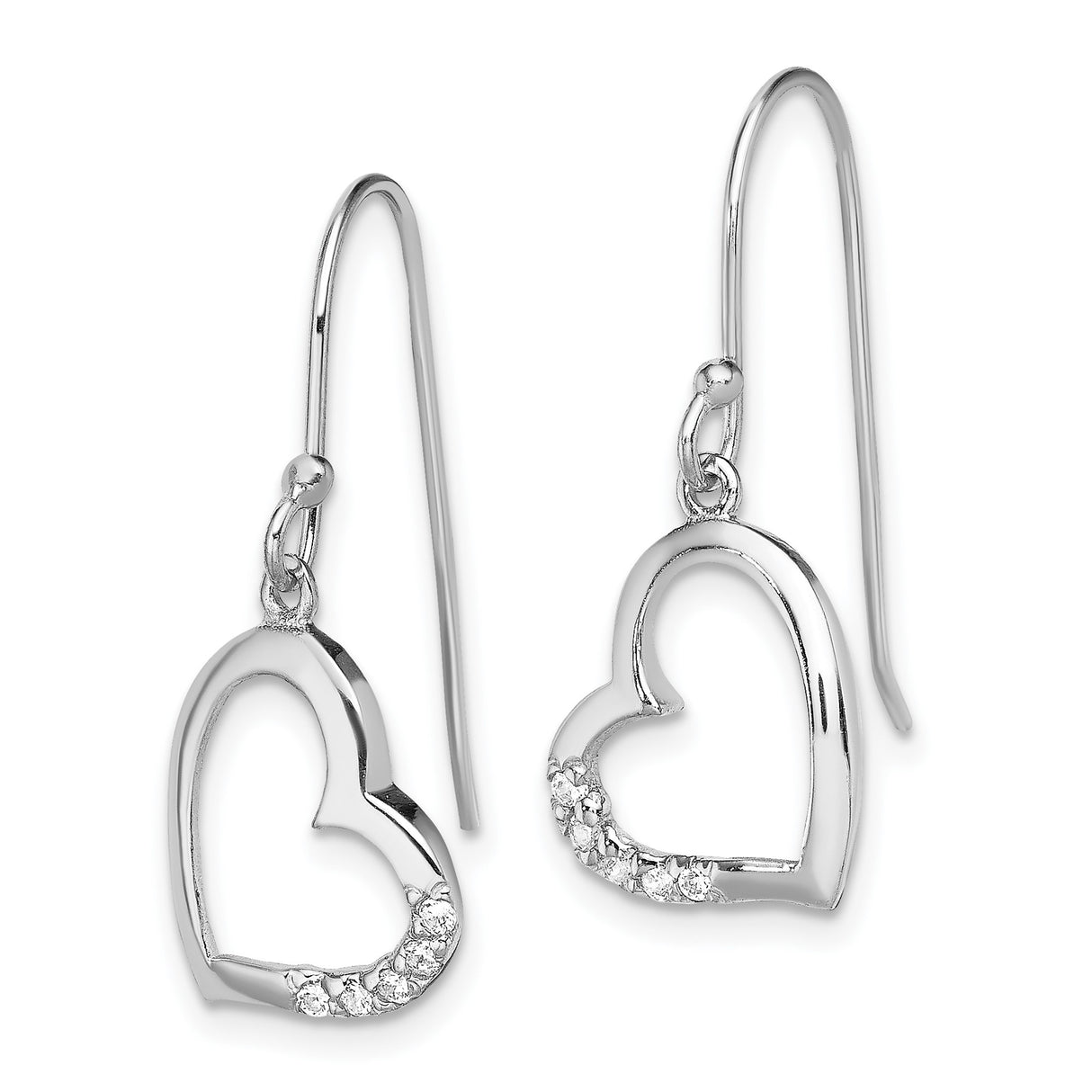 Sterling Silver Heart Dangle Earrings with Cubic Zirconia and Open Heart Design for Women