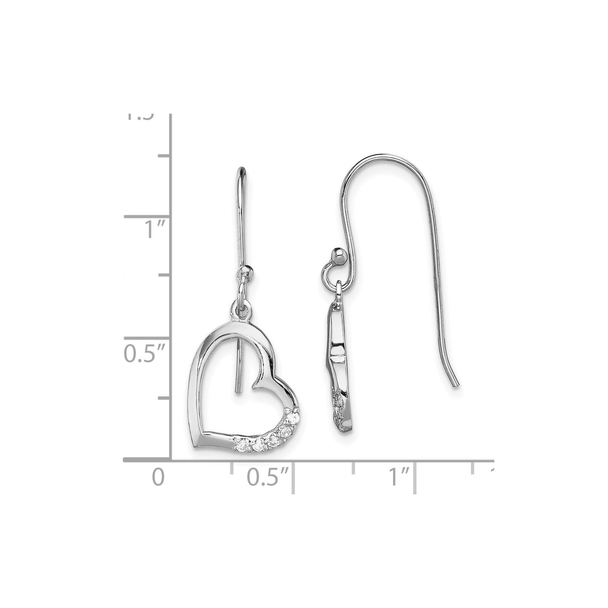 Sterling Silver Heart Dangle Earrings with Cubic Zirconia and Open Heart Design for Women