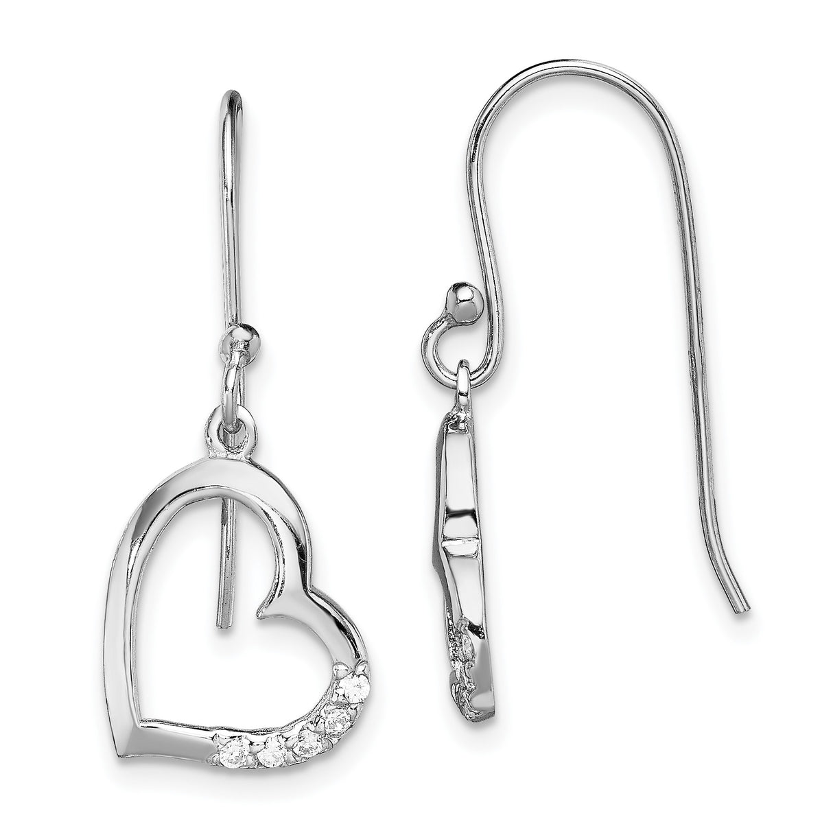 Sterling Silver Heart Dangle Earrings with Cubic Zirconia and Open Heart Design for Women