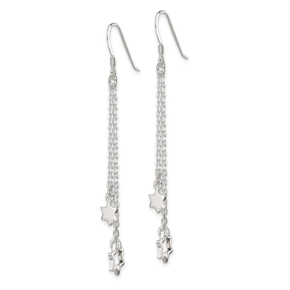 Sterling Silver Dangle Earrings with Star of David and Delicate Hanging Chains