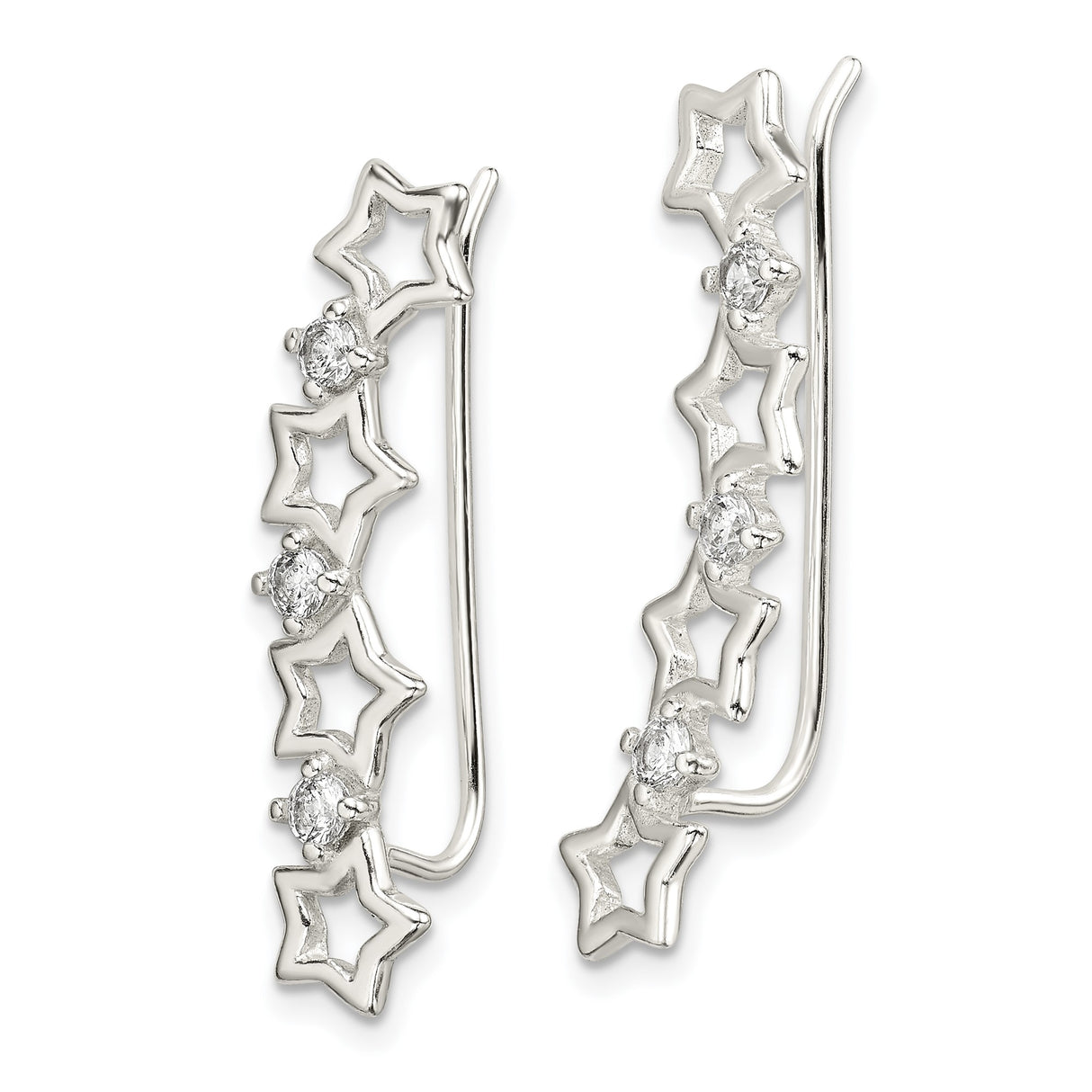 Sterling Silver Star Climber Earrings with Cubic Zirconia, Celestial Ear Crawlers for Women