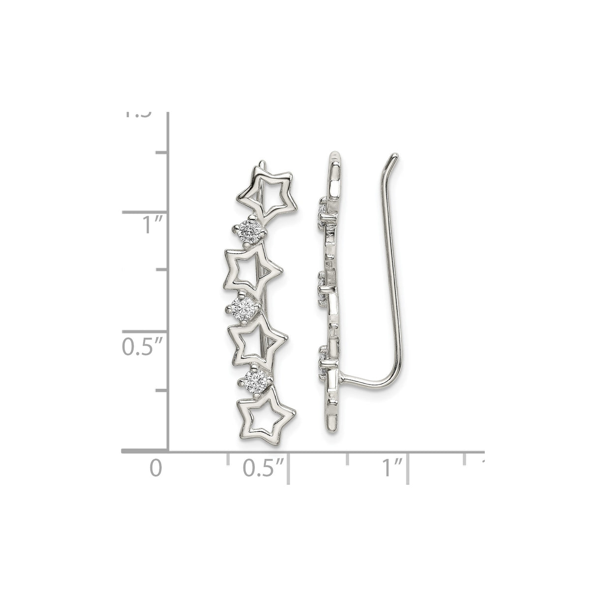 Sterling Silver Star Climber Earrings with Cubic Zirconia, Celestial Ear Crawlers for Women