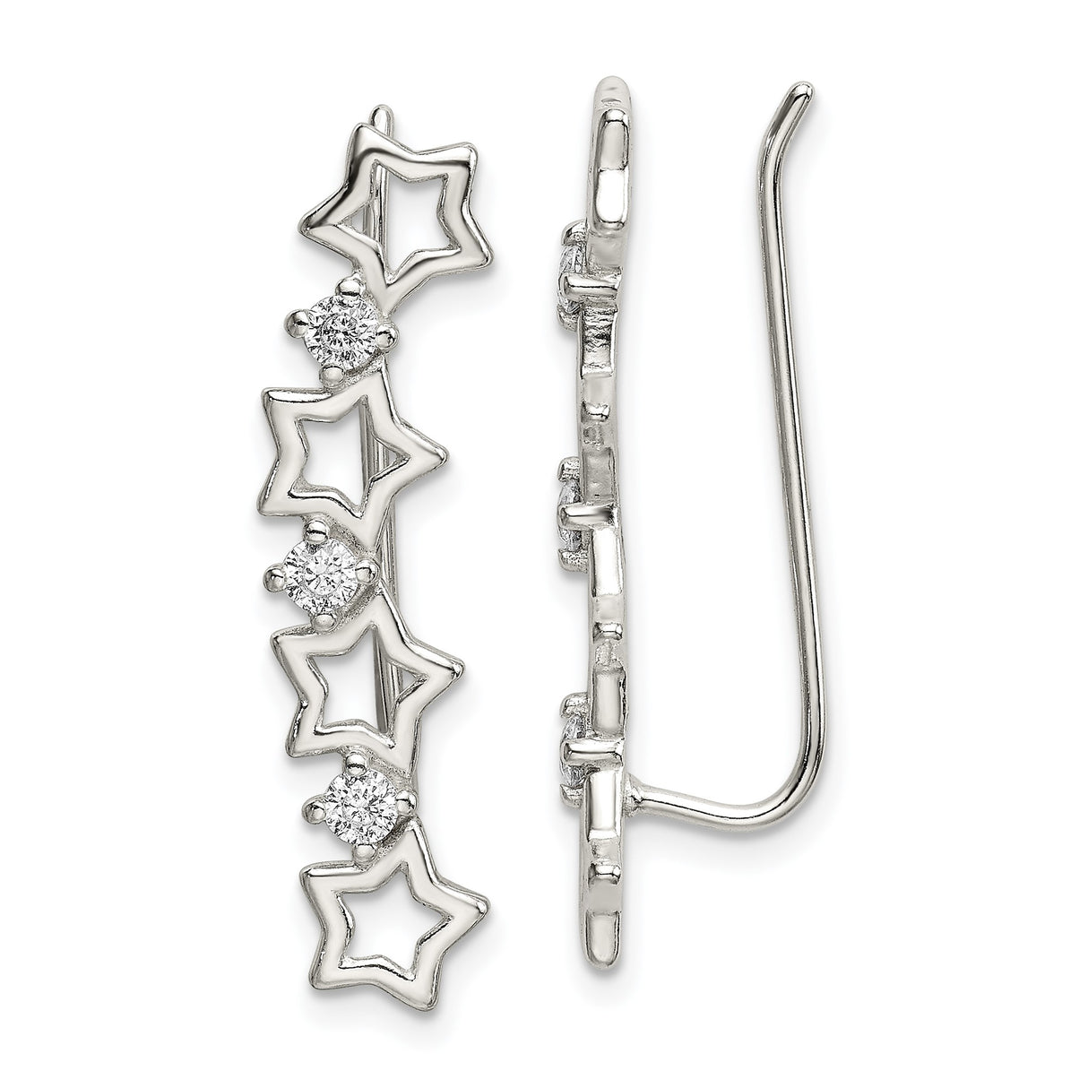 Sterling Silver Star Climber Earrings with Cubic Zirconia, Celestial Ear Crawlers for Women