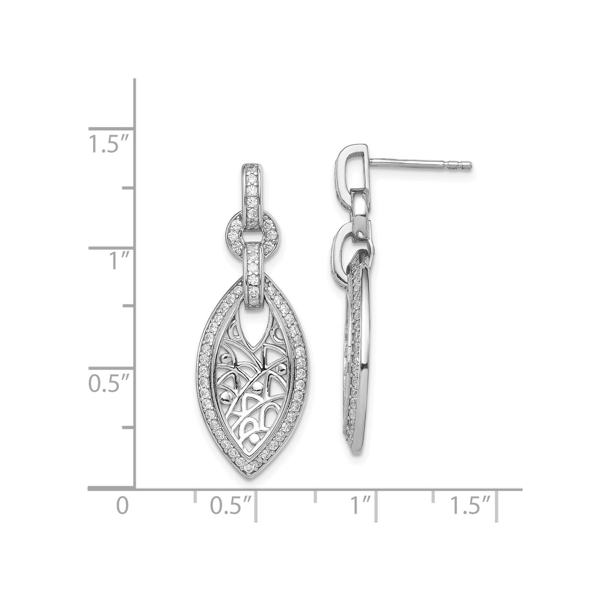 Sterling Silver Drop Earrings with Cubic Zirconia, Marquise Filigree Design, Vintage Style