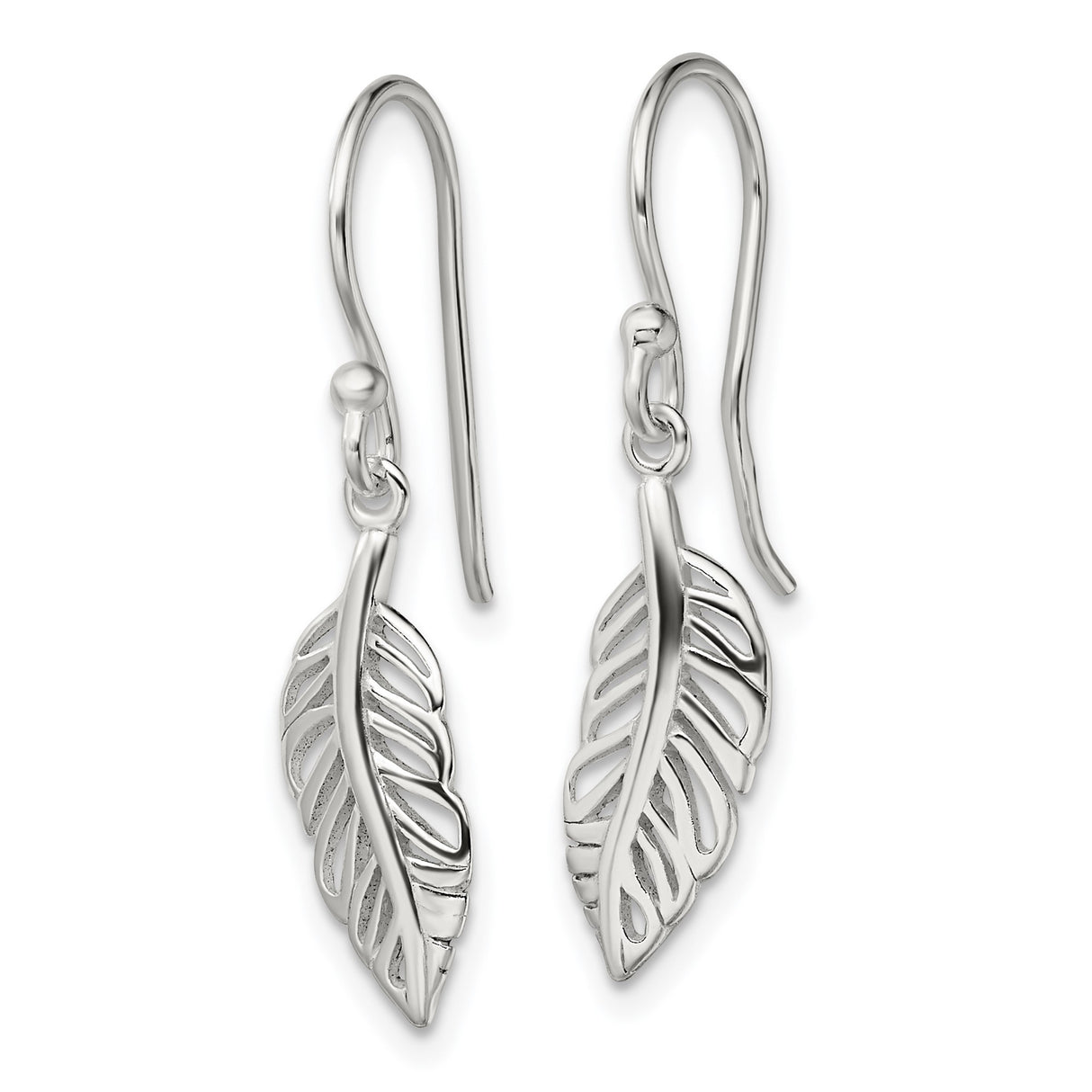 Sterling Silver Feather Dangle Earrings, Open Cut Leaf Design, Boho Style for Women