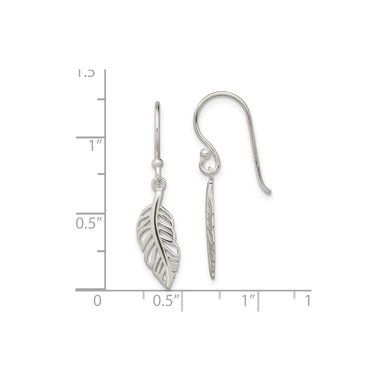 Sterling Silver Feather Dangle Earrings, Open Cut Leaf Design, Boho Style for Women