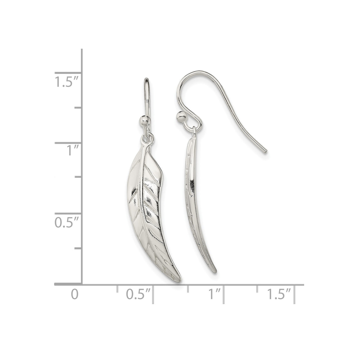 Sterling Silver Feather Drop Earrings with Polished Leaf Design for Women