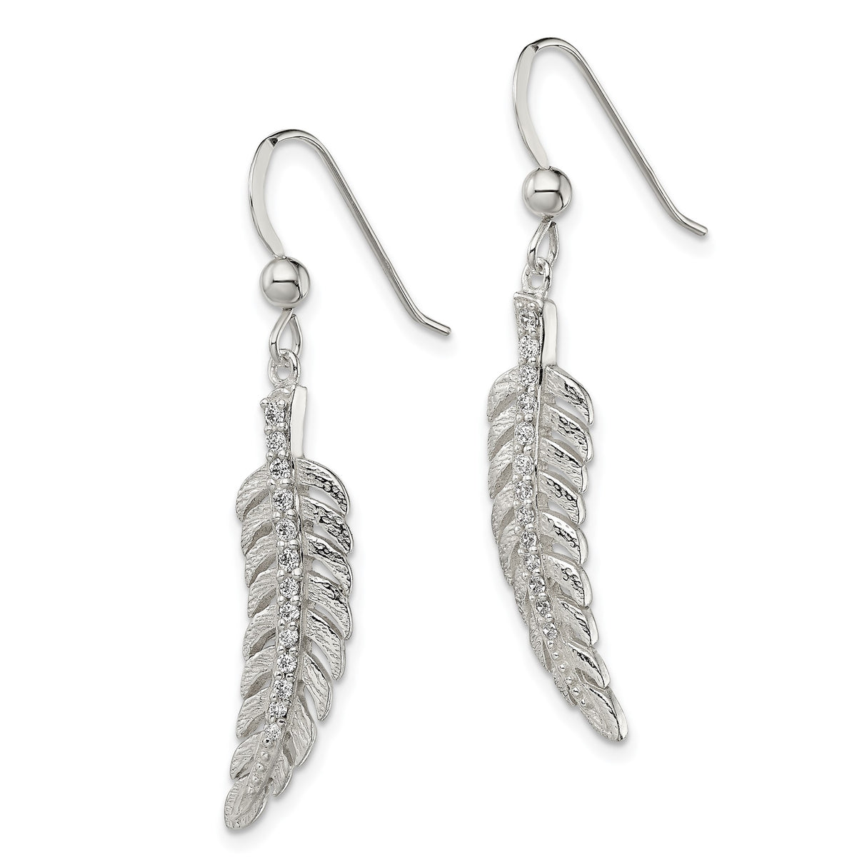 Sterling Silver Feather Dangle Earrings with Cubic Zirconia, Boho Spiritual Design for Women
