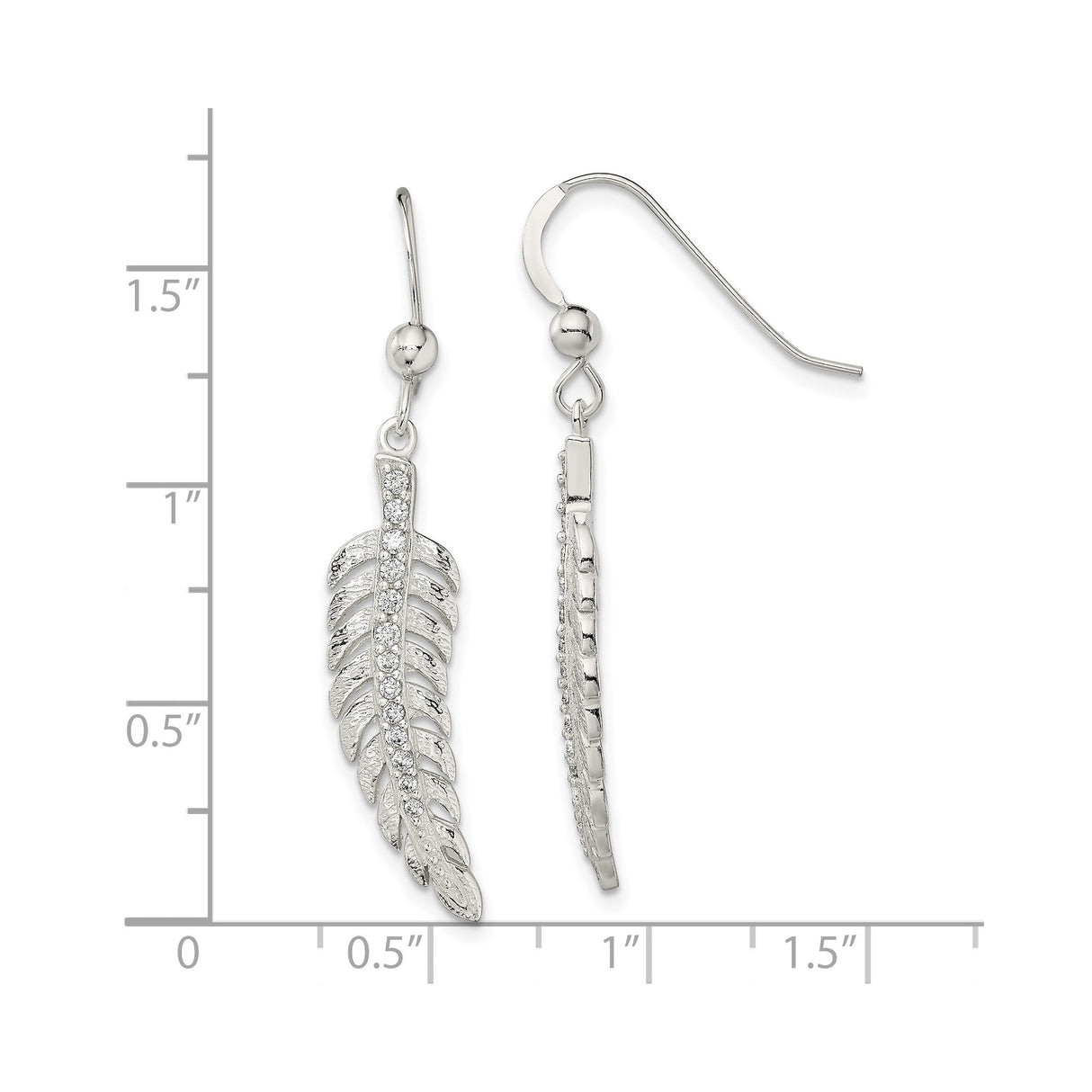 Sterling Silver Feather Dangle Earrings with Cubic Zirconia, Boho Spiritual Design for Women