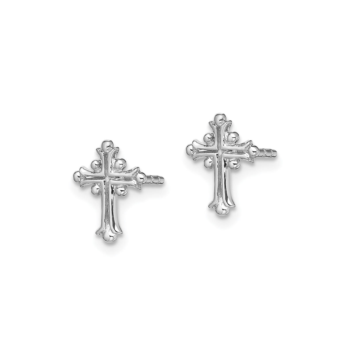 Sterling Silver Budded Cross Stud Earrings, Polished Textured Religious Design