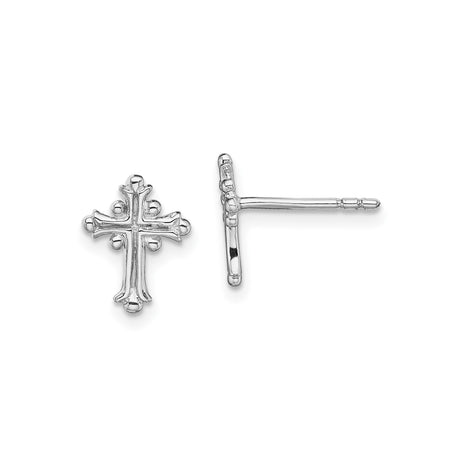 Sterling Silver Budded Cross Stud Earrings, Polished Textured Religious Design