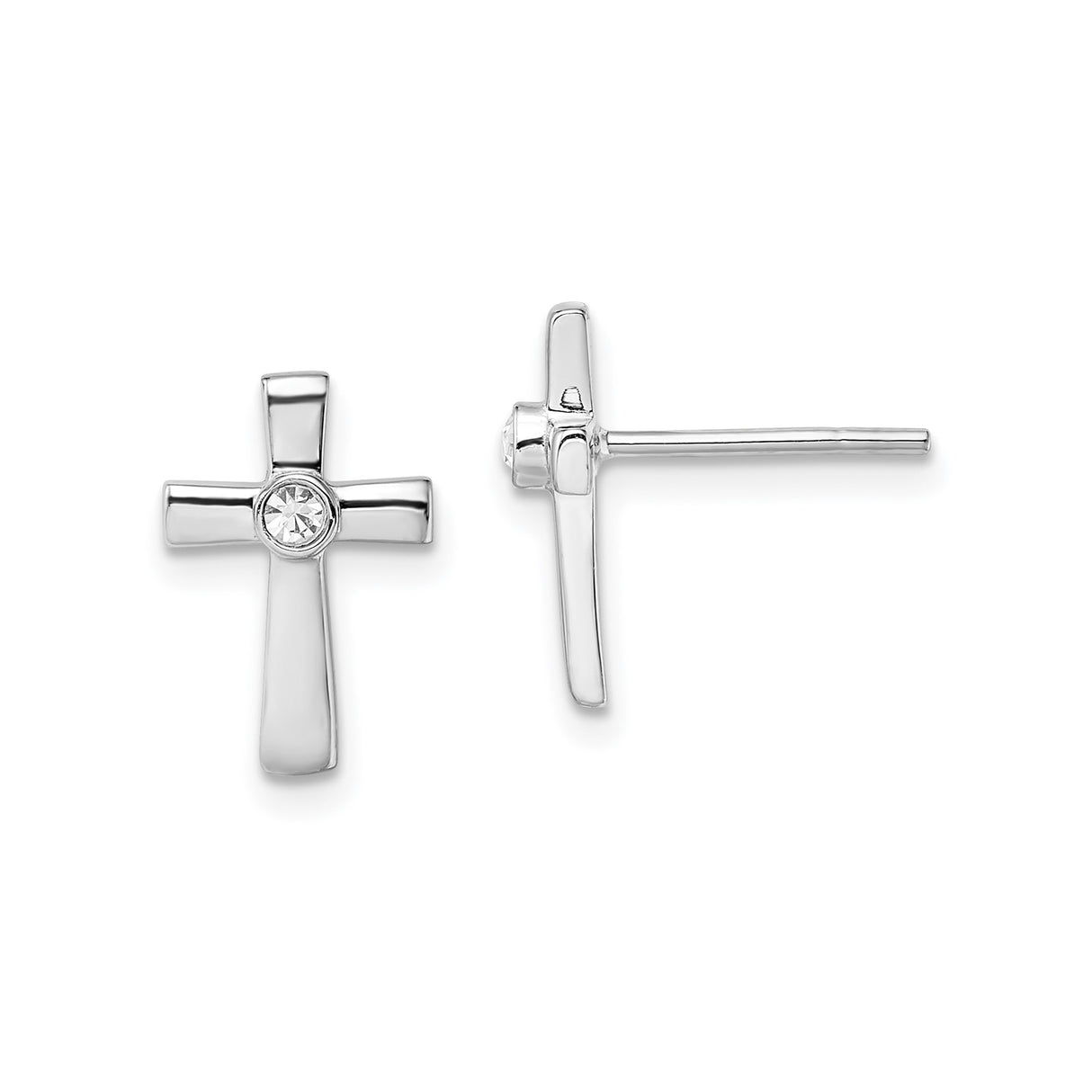 Sterling Silver Cross Pendant with Cubic Zirconia and CZ Stud Earrings, Modern Faith Design