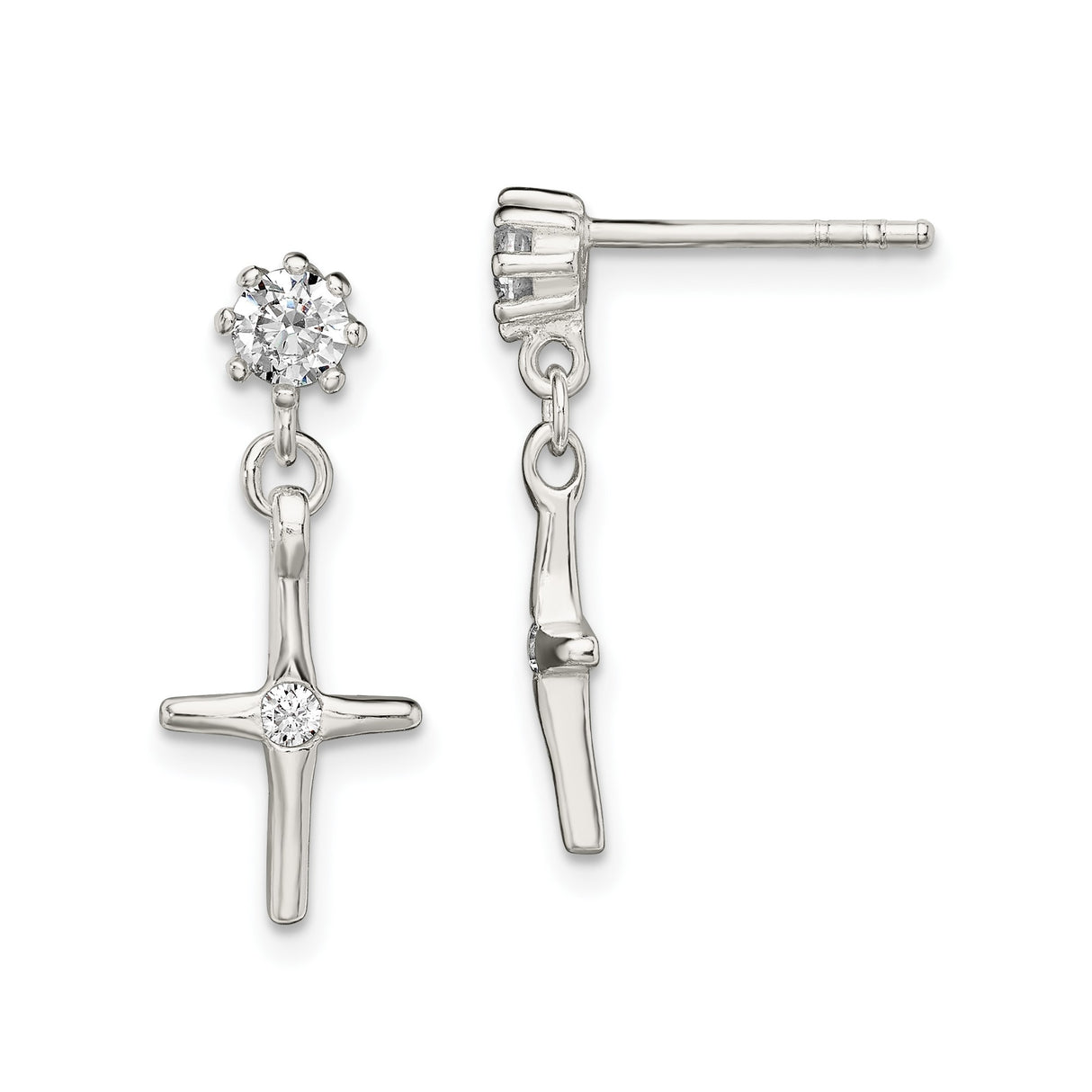 Sterling Silver Cross Pendant with Cubic Zirconia, Modern Curved Faith Design