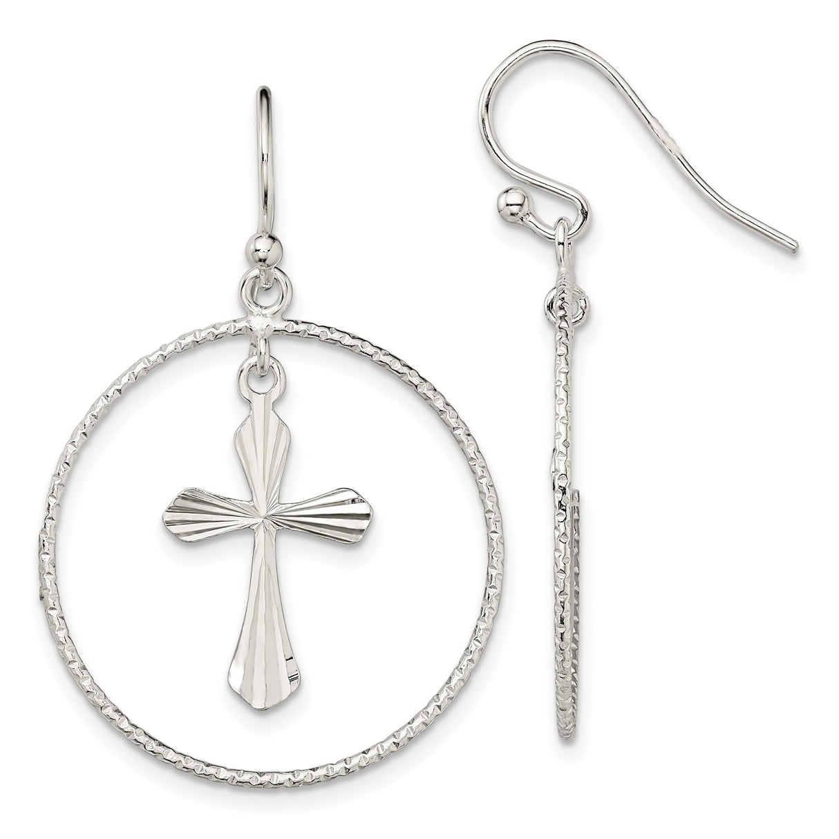Sterling Silver Cross Pendant with Circle Frame, Polished Two-Tone Religious Jewelry for Men and Women