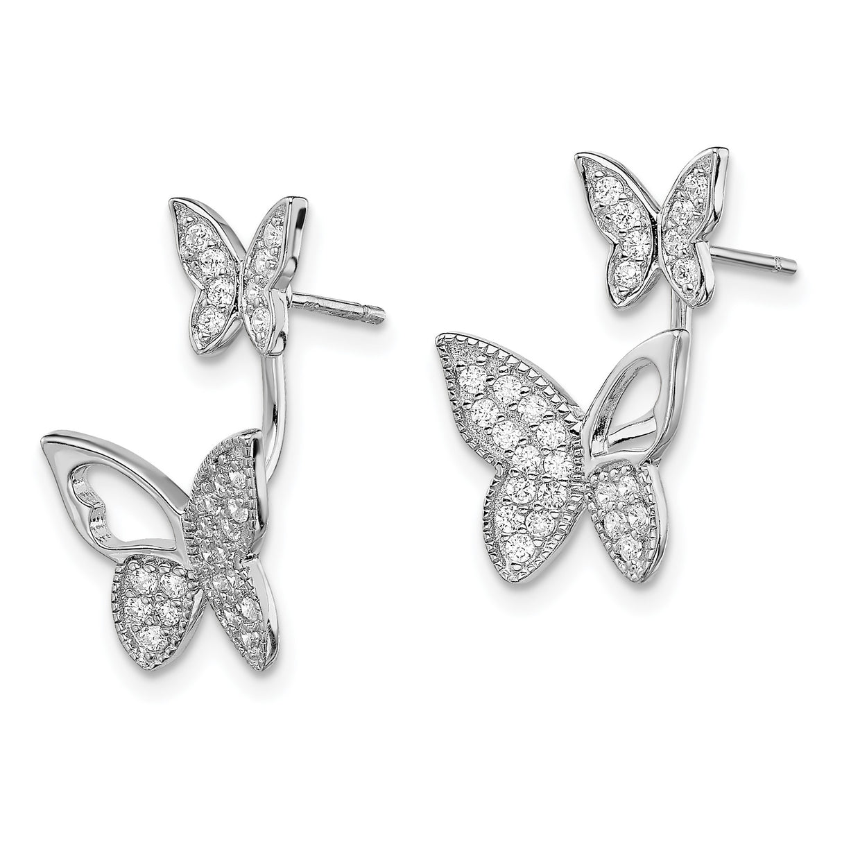 Sterling Silver Butterfly Jacket Earrings with Cubic Zirconia and Heart Cutout Wings