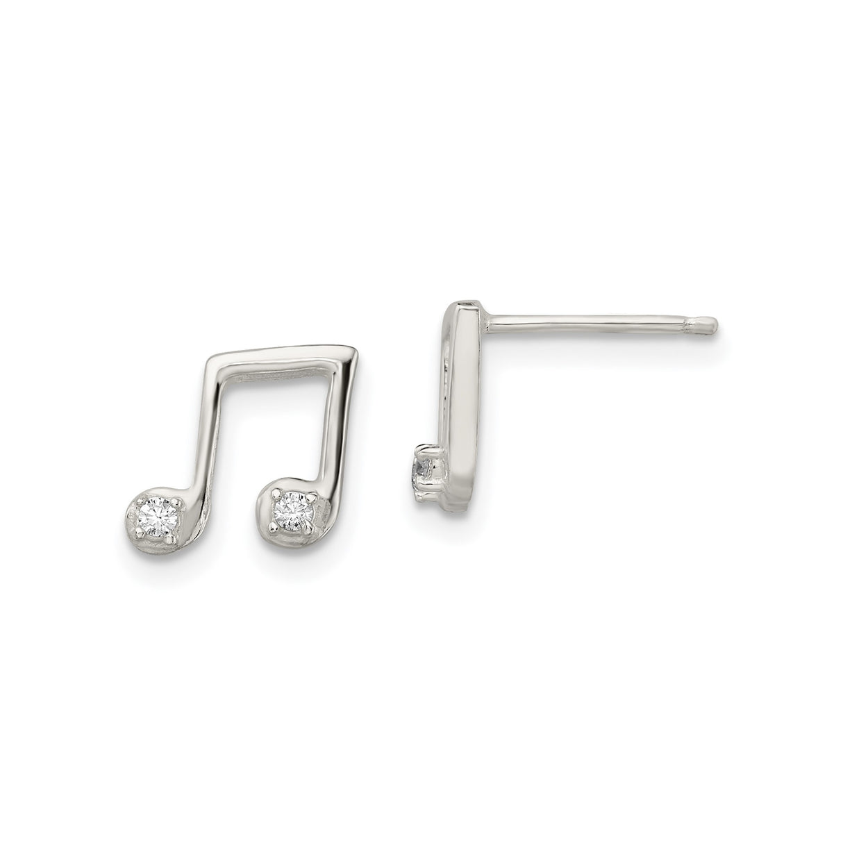 Sterling Silver Music Note Stud Earrings with Cubic Zirconia, Treble Clef Design