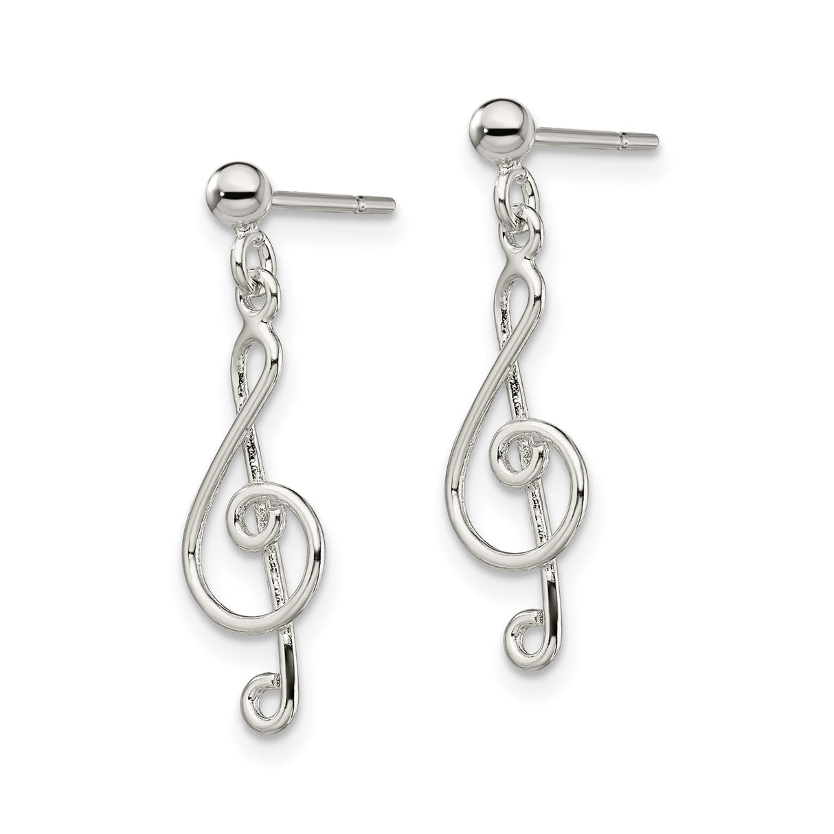 Sterling Silver Treble Clef Dangle Earrings with Openwork Musical Note Design