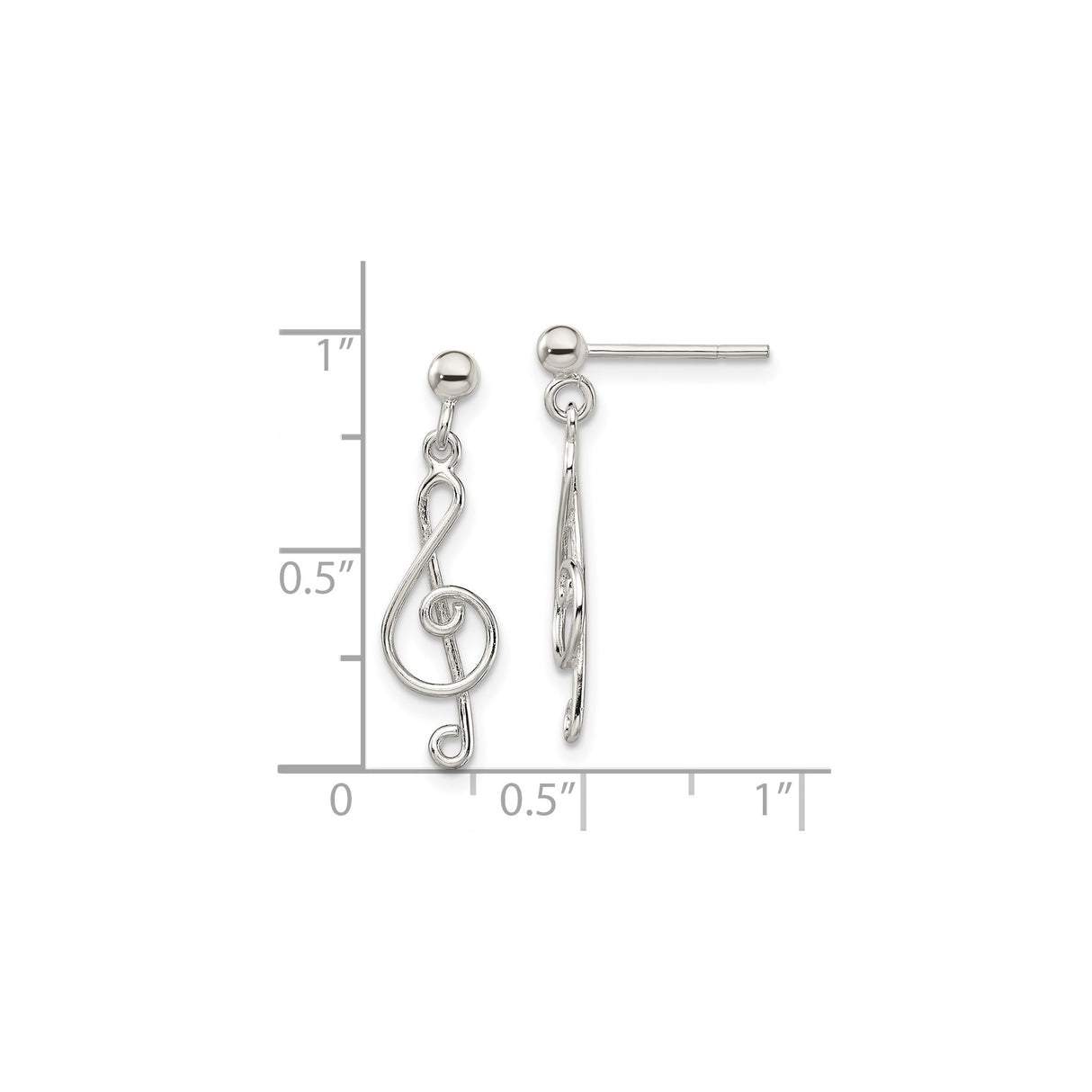 Sterling Silver Treble Clef Dangle Earrings with Openwork Musical Note Design