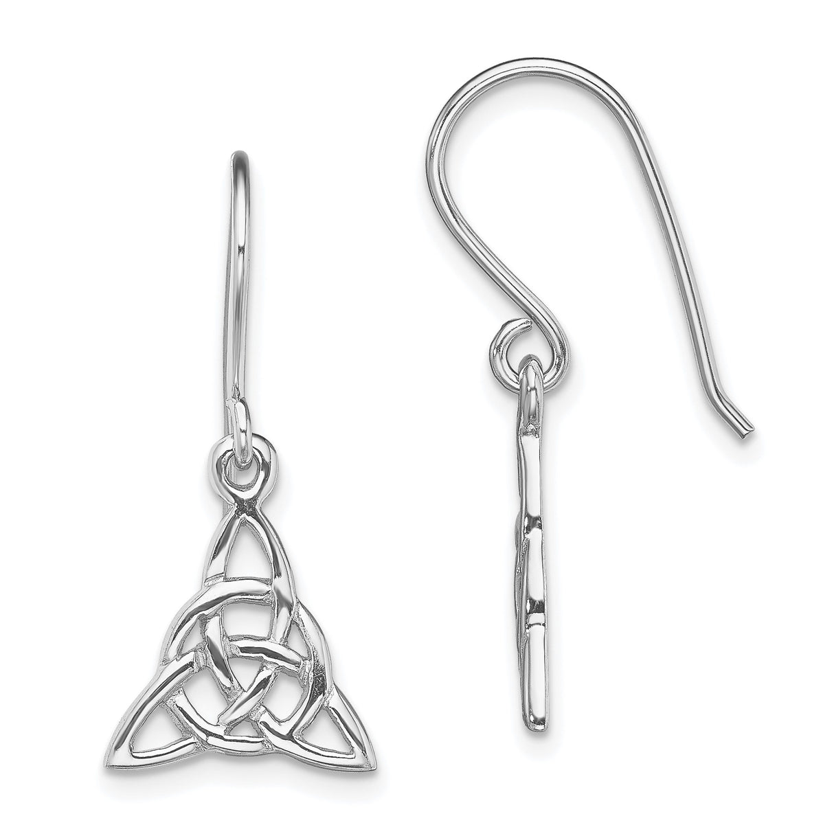 Sterling Silver Celtic Trinity Knot Dangle Earrings with Openwork Triquetra Design for Women