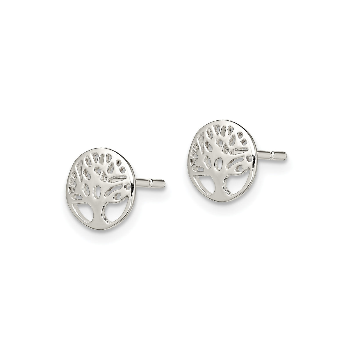 Sterling Silver Tree of Life Stud Earrings with Round Cutout Design, Boho Spiritual Style