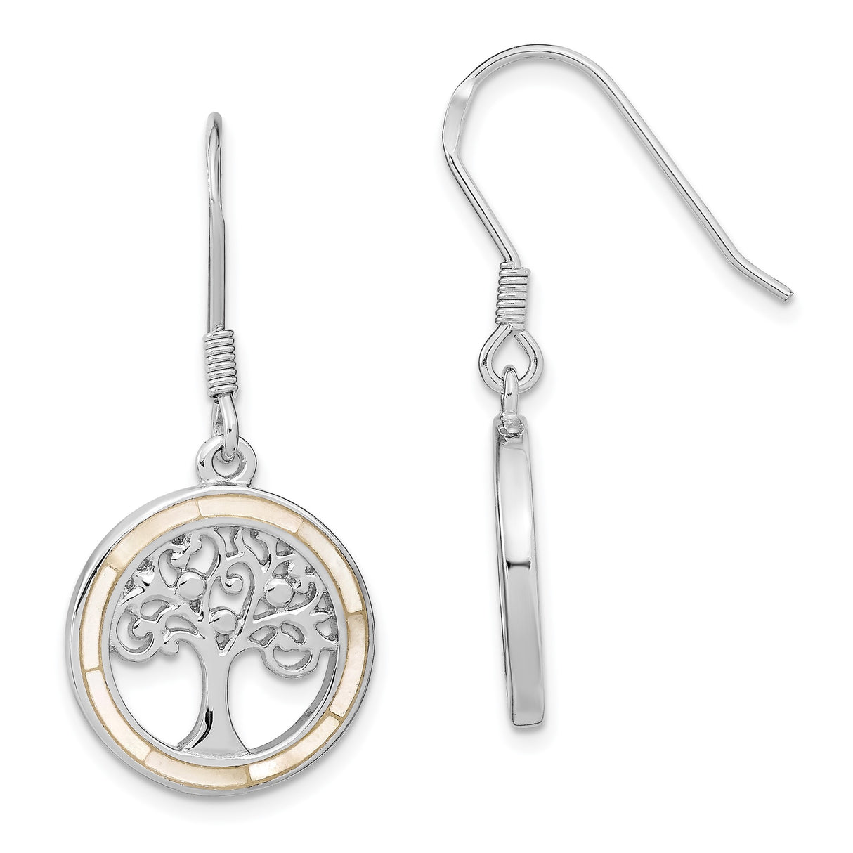 Sterling Silver Dangle Earrings with Mother of Pearl, Tree of Life Boho Celtic Design for Women