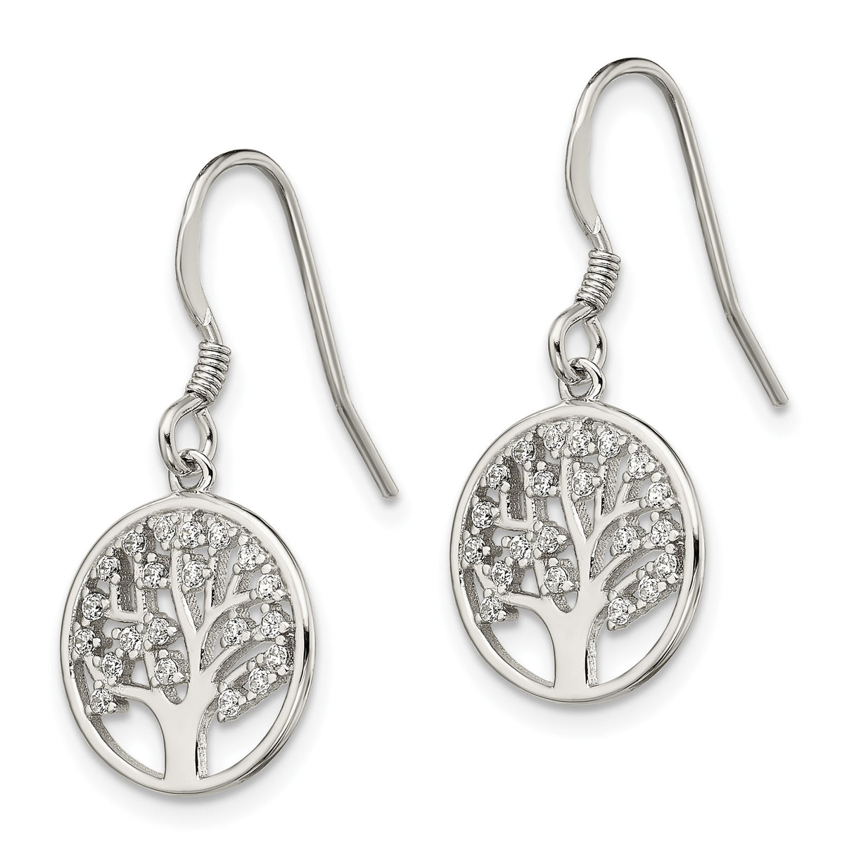 Sterling Silver Dangle Earrings with Cubic Zirconia, Tree of Life Design for Women