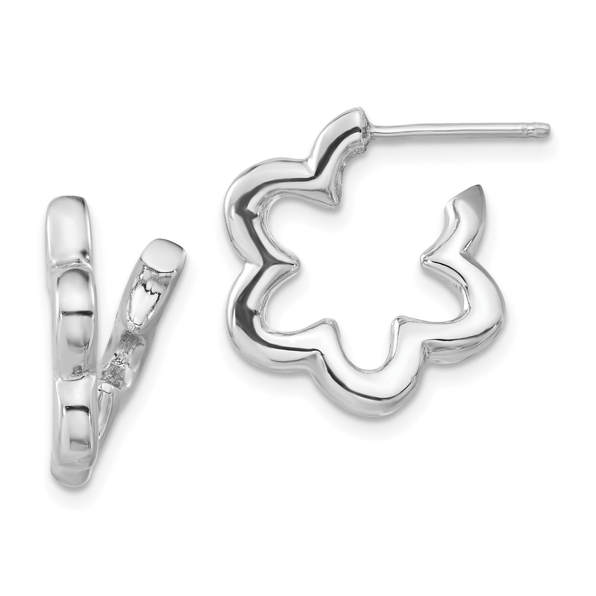 Sterling Silver Hoop Earrings with Floral Wavy Petal Design, Lightweight Modern Style for Women