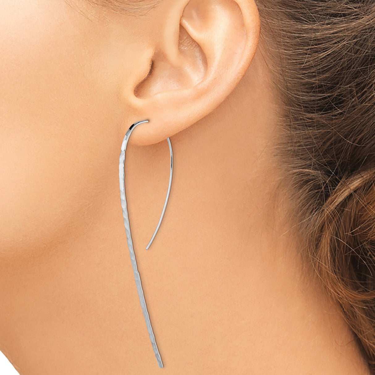 Sterling Silver Threader Earrings, Minimalist Hammered Bar Drop Design for Women