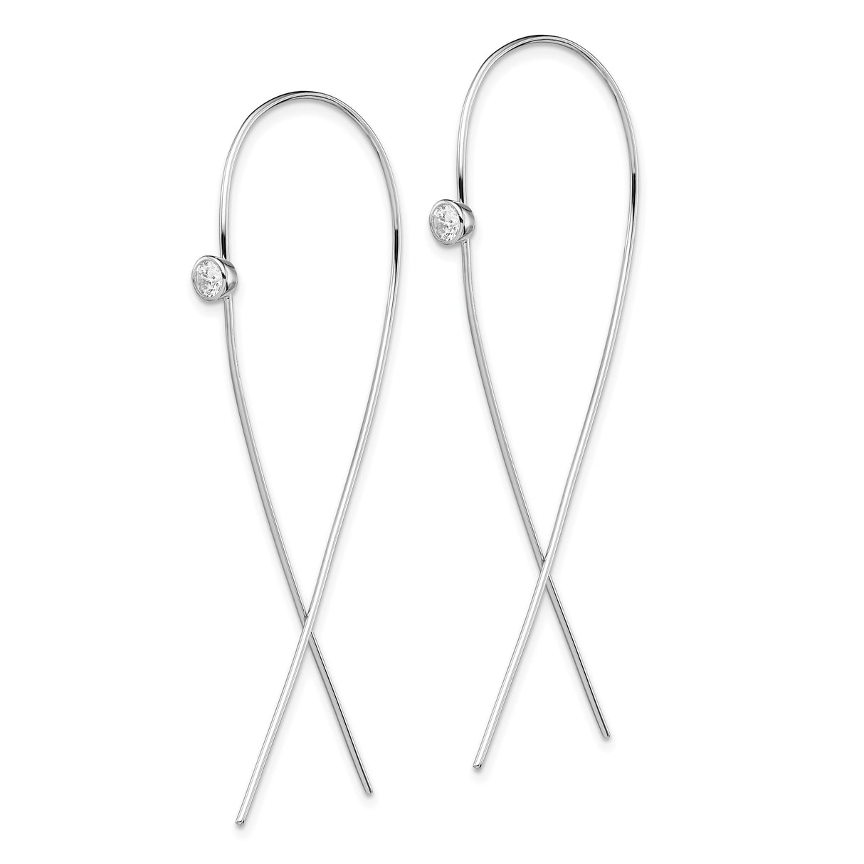 Sterling Silver Threader Earrings with Clear Cubic Zirconia, Minimalist Open Hoop Design