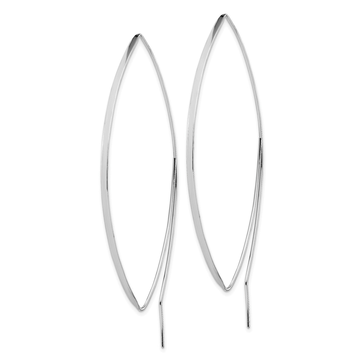 Sterling Silver Threader Earrings, Elongated Marquise Drop, Polished Minimalist Design for Women