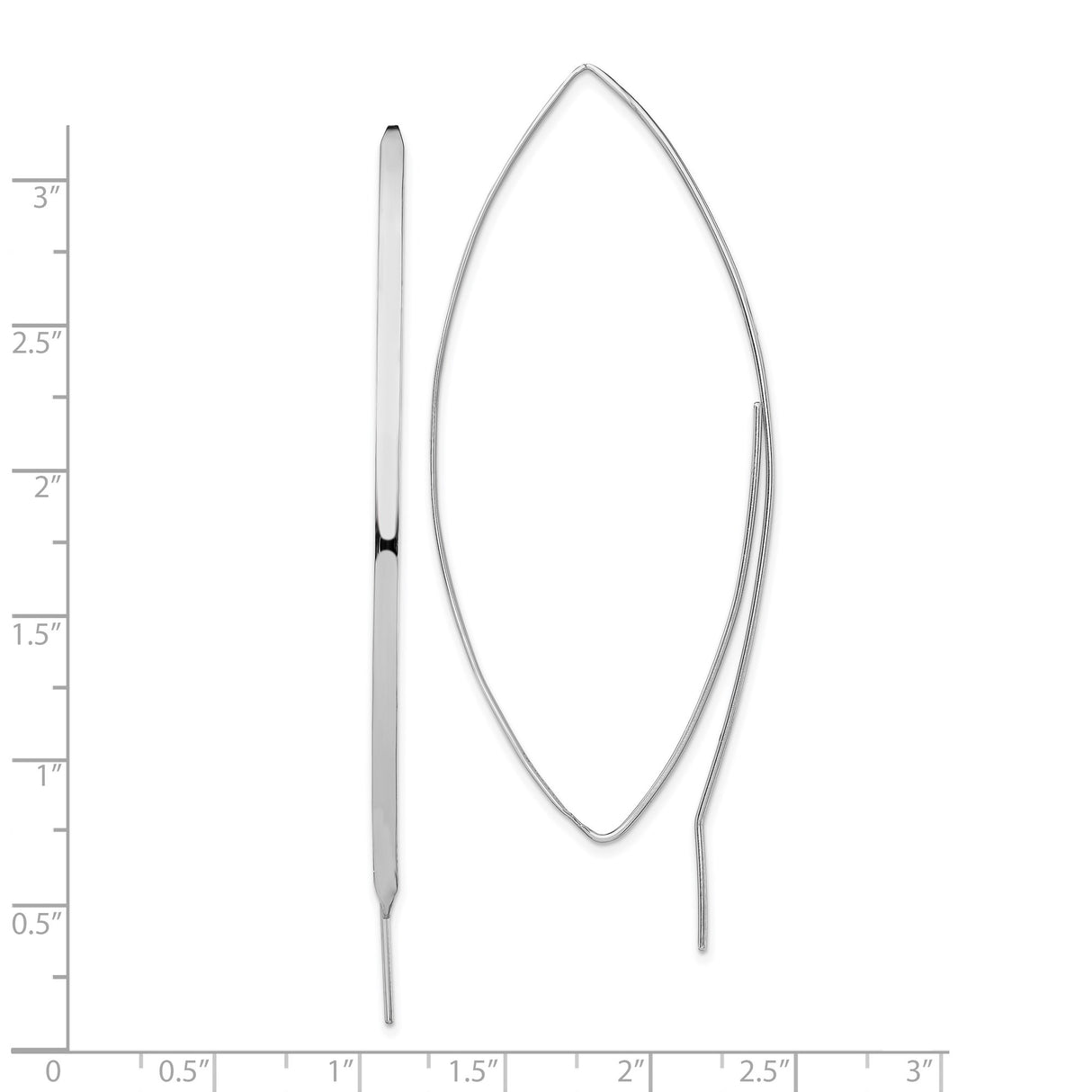 Sterling Silver Threader Earrings, Elongated Marquise Drop, Polished Minimalist Design for Women